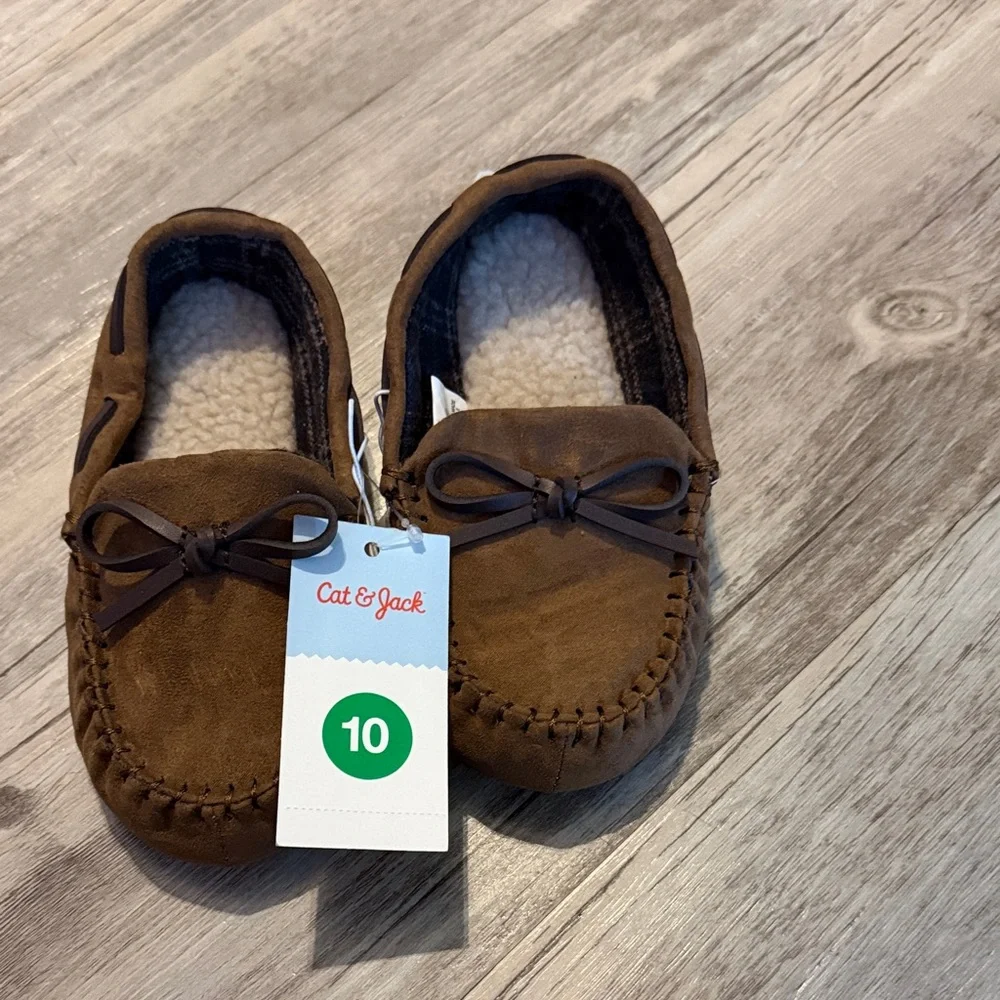 Cat & Jack Brown Suede Moccasin Slippers with Bow